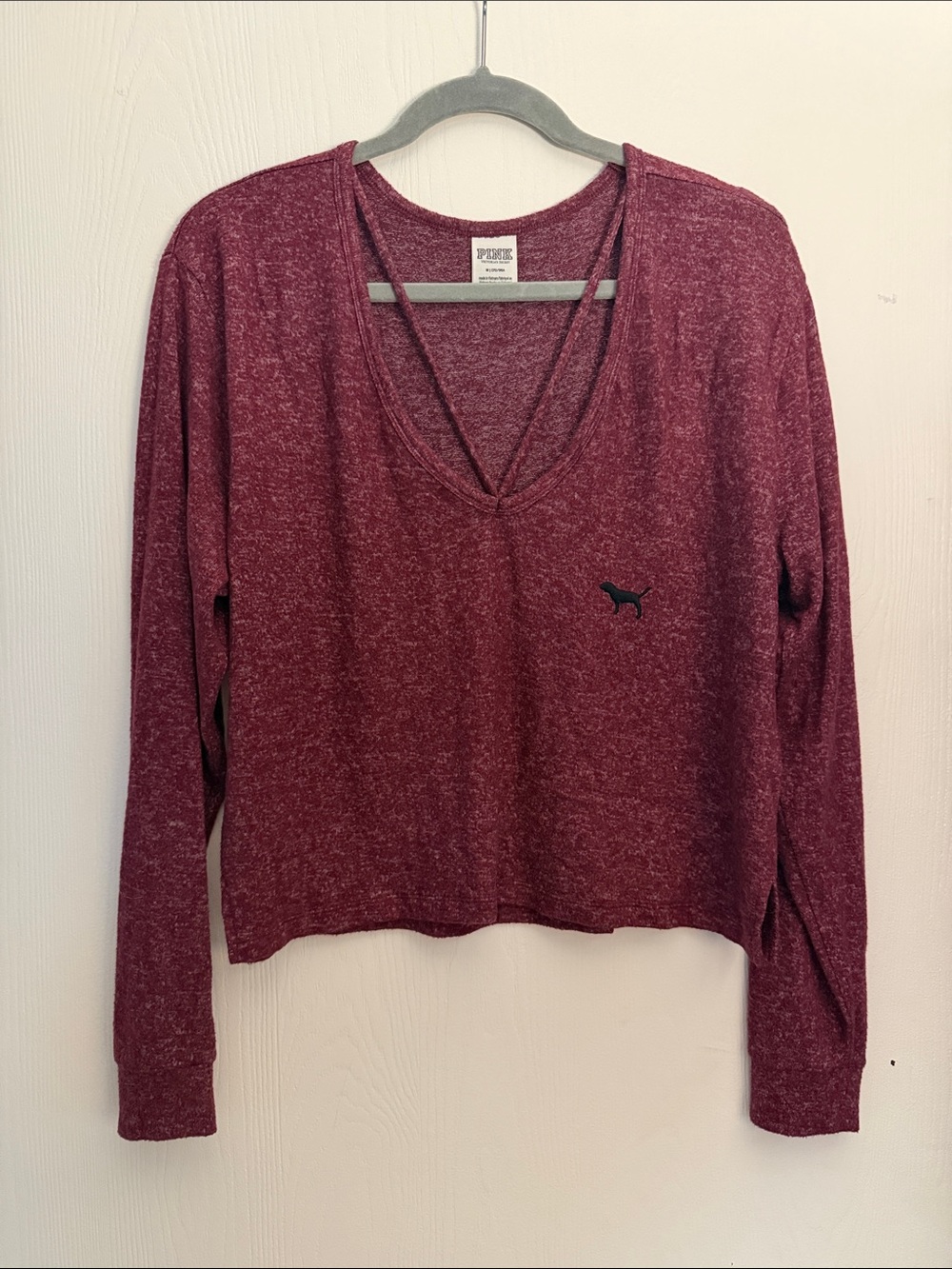 PINK Victoria's Secret Burgundy Heather V-Neck Long Sleeve Top